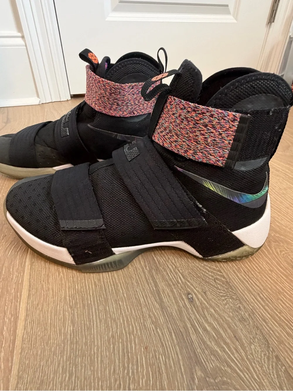 Nike Black LeBron High-Top Basketball Sneakers with Multicolor Knit Ankle Strap